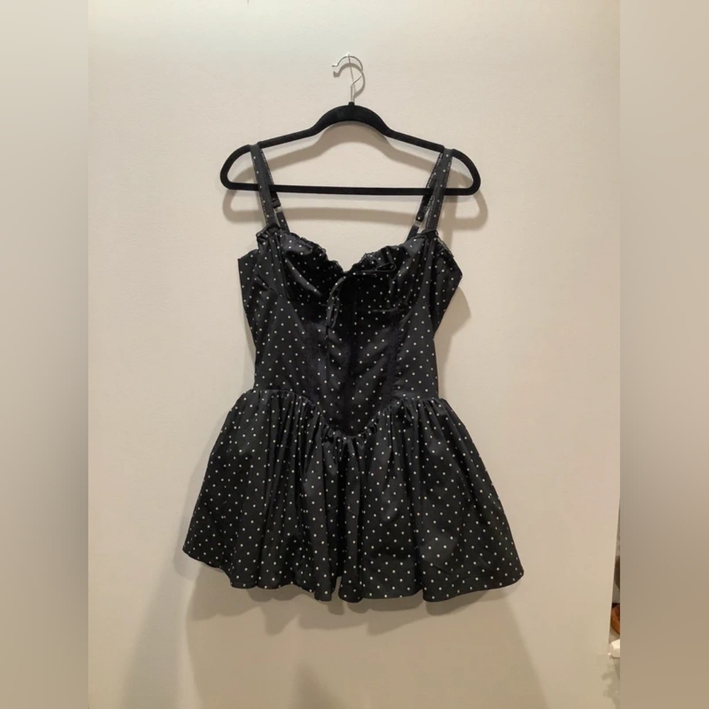 Black Polka Dot Satin Babydoll Chemise